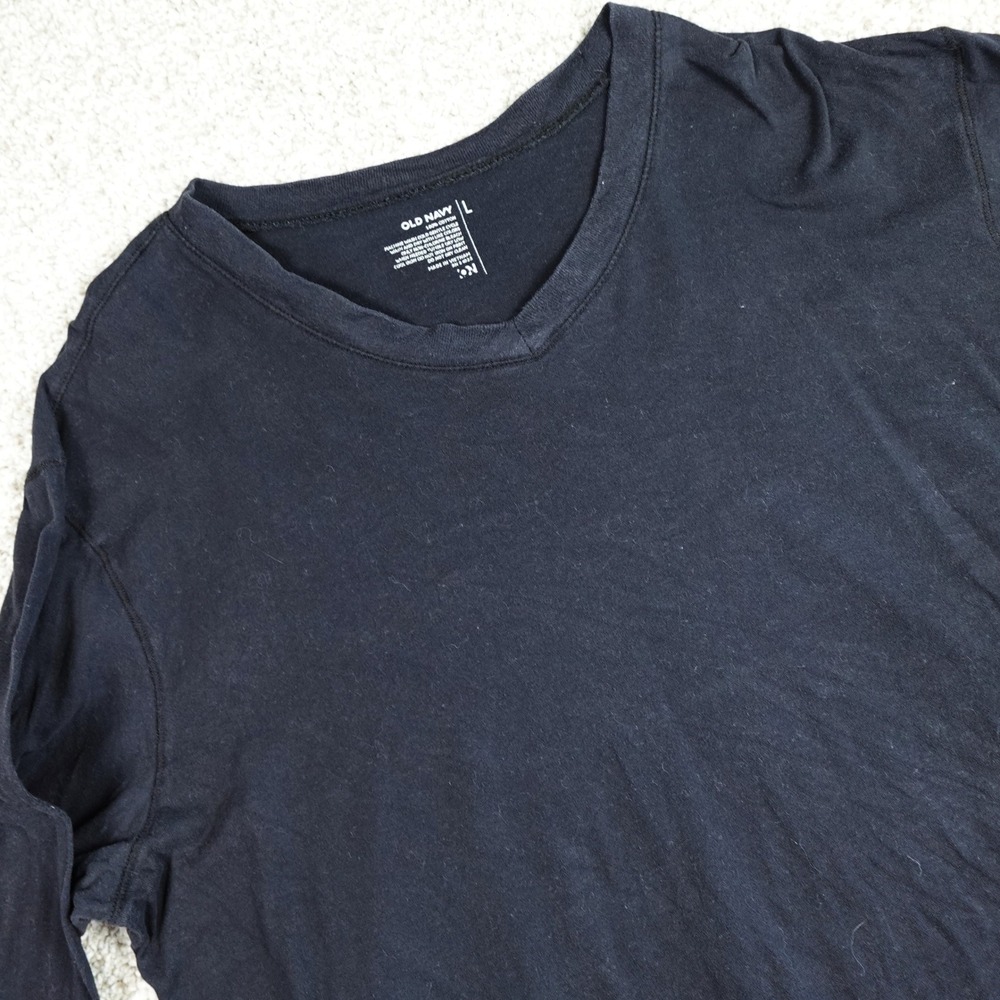 Old Navy Mens Long Sleeve V-Neck T-Shirt Black 100% Cotton Large